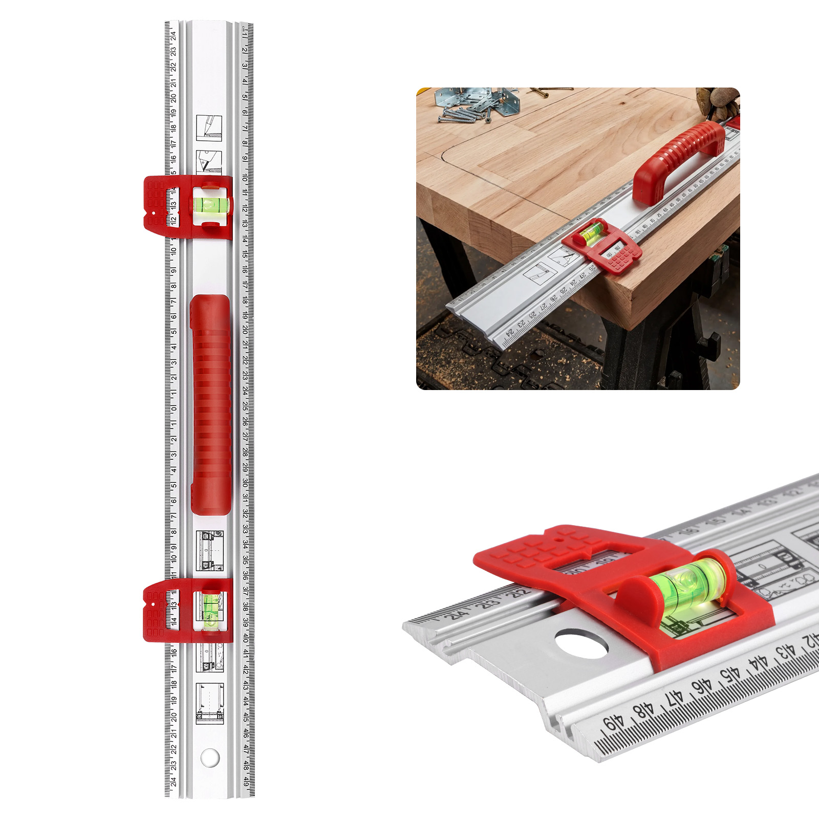 Home Improvement Mark - مسطرة ألومنيوم منزلقة للتسوية والتحديد مع