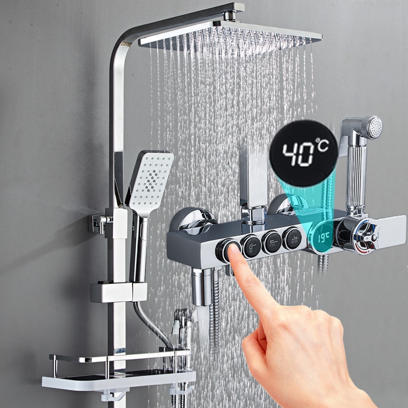 Faucet - الفاخرة الفضة Led شاشة ديجيتال النحاس