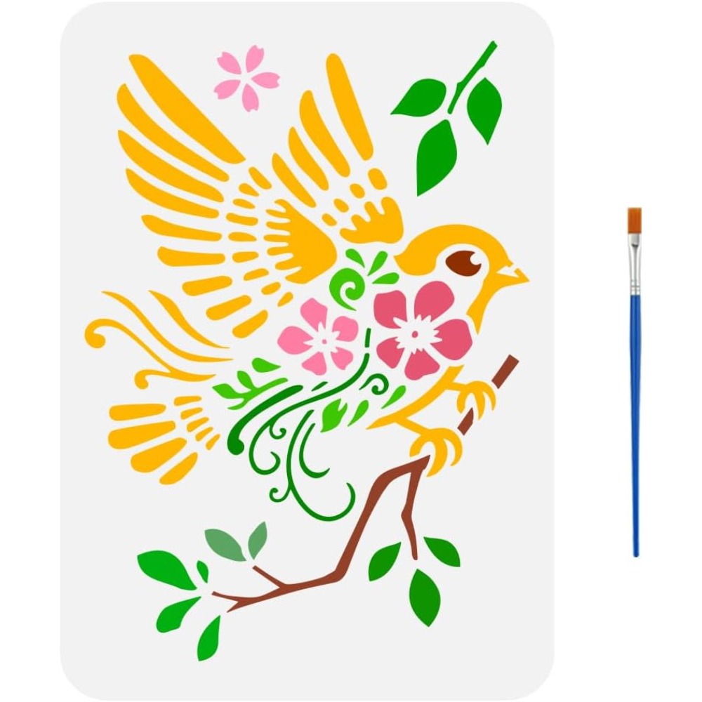Paint Brush - العصافير على الفروع رسم الاستنسل مع