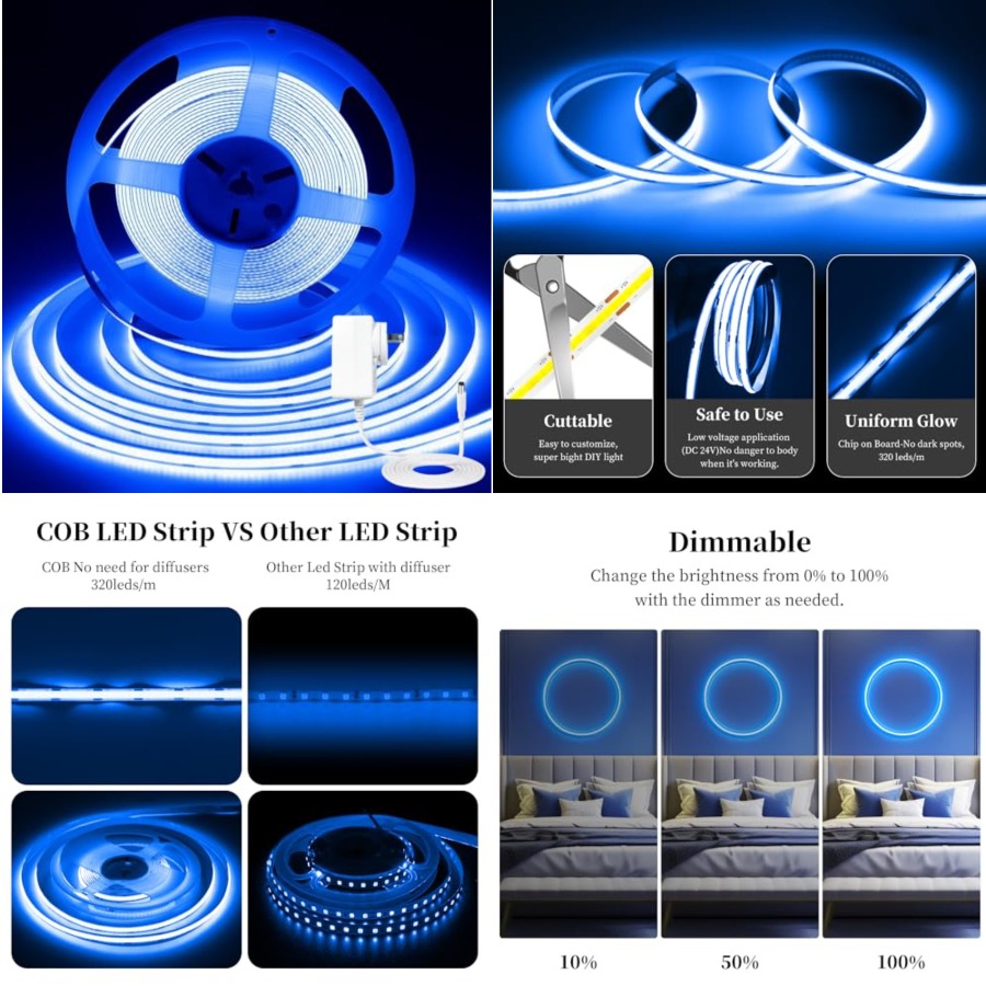 شريط إضاءة LED COB بطول 32.8 ق - مراجعة Led Strip Lights وسعره