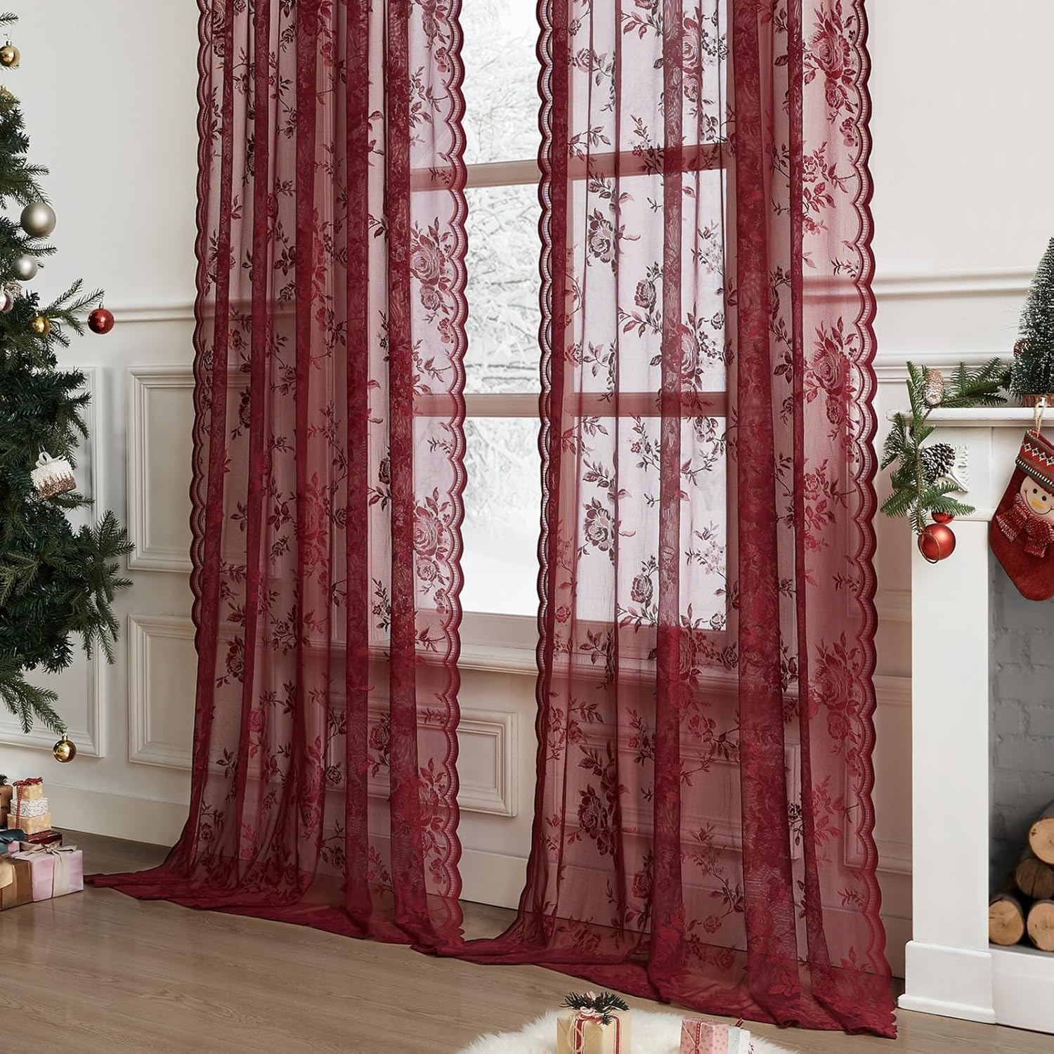 ستارة دانتيل بلون النبيذي بطول - مراجعة Curtain Rods وسعره