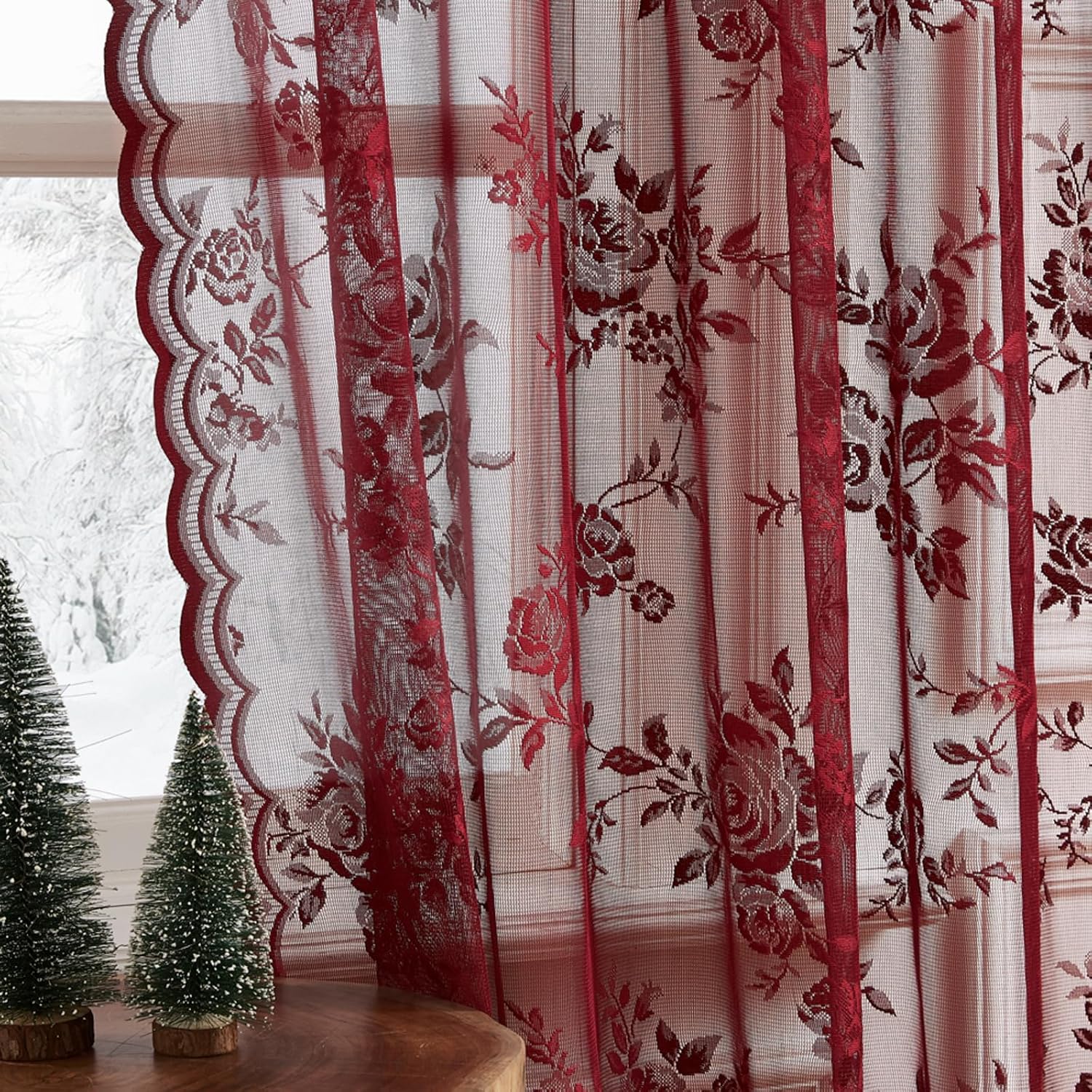 ستارة دانتيل بلون النبيذي بطول - مراجعة Curtain Rods وسعره
