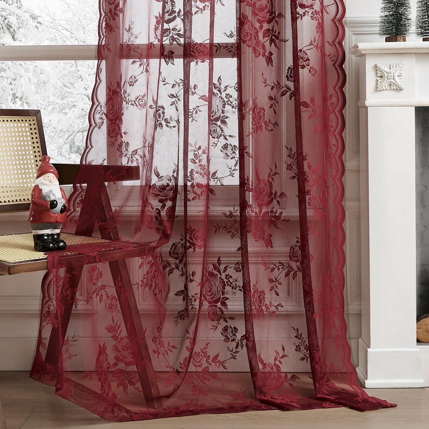 ستارة دانتيل بلون النبيذي بطول - مراجعة Curtain Rods وسعره